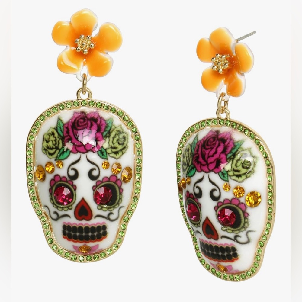 Betsey Johnson Floral Skull Drop Earrings
